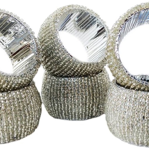 NEW Textured Silver Napkin Rings Set - Picture 3 of 9